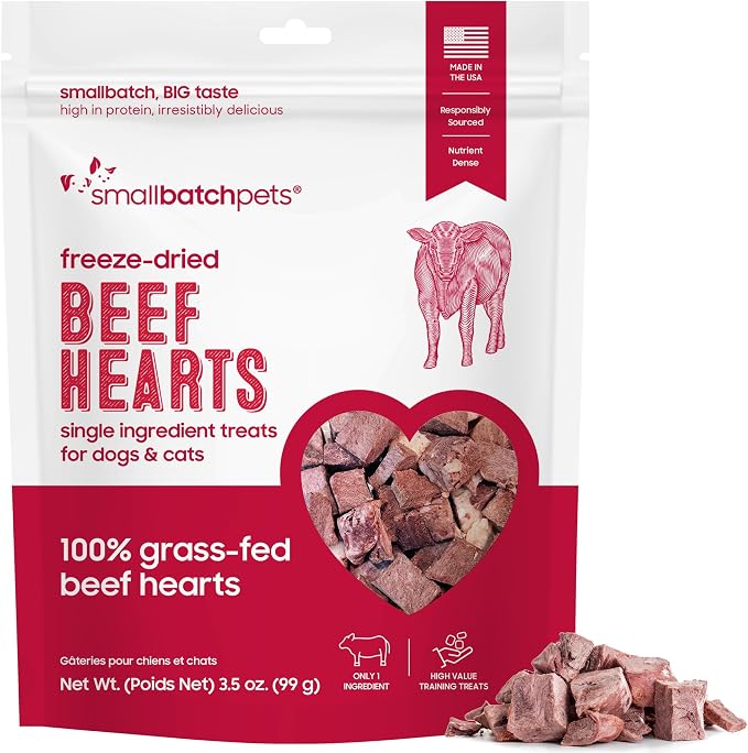 Premium Freeze-Dried Beef Heart Treats for Dogs and Cats, 3.5 oz, Made and Sourced in The USA, Single Ingredient, Humanely Raised Meat, No Preservatives or Anything Artificial Ever