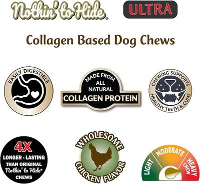 Fieldcrest Farms Nothin' to Hide 3 inch Ultra Knotted Bone Treats - Natural Rawhide Alternative Treats for Dogs, Collagen Based Snack for Heavy Chewers up to 15lbs - Chicken Flavor, 12 Pack