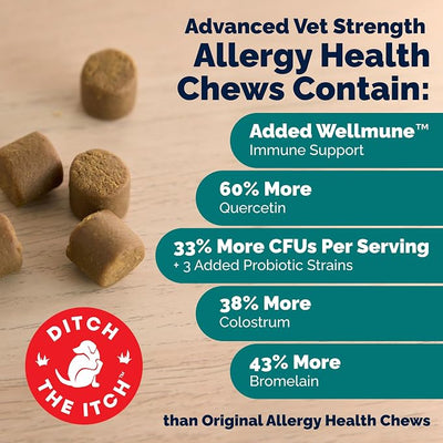 Vetnique Dermabliss Dog Allergy Chews Advanced Strength for Itch & Skin Relief, Anti-Itch Supplement with Aller-Biotic Pro, Quercetin, Wellmune & Omega 3 (30ct, Advanced Strength Chews)