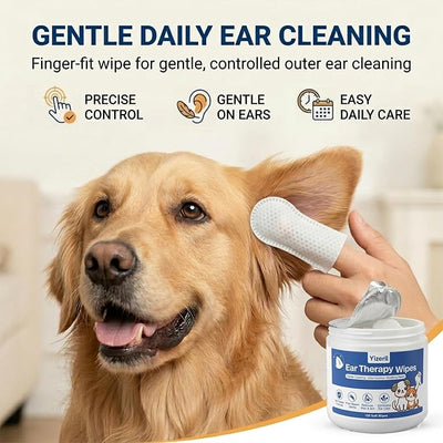 Dog Ear Wipes - 150 Count Finger Ear Cleaner for Cats, Alcohol Free Plant Based Ear Cleaning, Remove Wax Dirt Odor