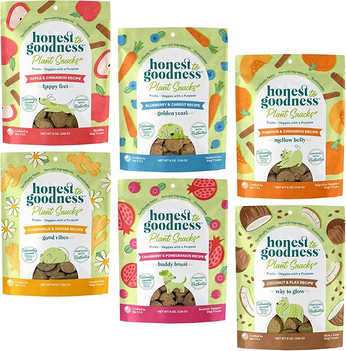 Plant Snacks Dog Treats, Enriched with Omega 3s & Postbiotics, 8oz Variety Pack, 6 Bags