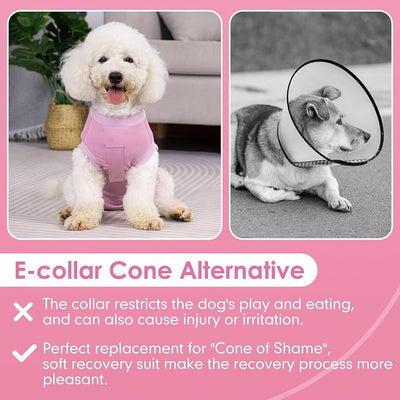 cyeollo Dog Surgery Recovery Suit Soft Breathable Female Male Pet Bodysuit for Spay, Neuter, Surgical Recovery Shirt for Small Medium Large Dogs, Pink, L