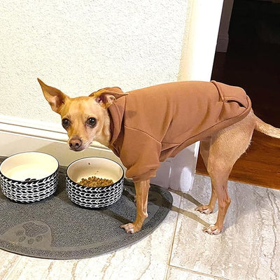 Jecikelon Soft Dog Hoodies for Small Dogs, Fleece Puppy Sweatshirt with Pockets, Warm Winter Cold Weather Coats for Pet Cat, Cute Clothes Puppy Costume (Coffee, Large)