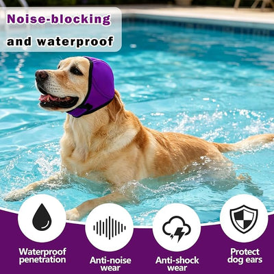 Meifsou Dog Head Wrap - Quiet Ears for Anxiety, Waterproof Dog Calming Hood, No Shake Ear Cover Snoods for Thunder, Lightning, Fireworks, Vet Visits, Polyester and SBR Diving Fabric, Rose, Medium