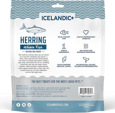 Icelandic+ Whole Fish Herring - 9oz Bag - Dog Treats, Pure Wild-Caught Air-Dried Fish, Single Ingredient Snack, Pet Chew, Just The Fish Nothing Else