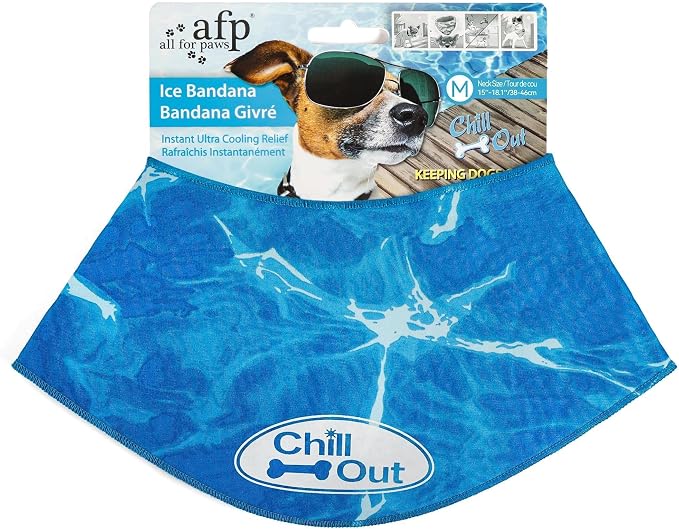 ALL FOR PAWS Dog Cooling Bandana, Cooling Bandanas for Medium Dogs, Dog Cooling Neck Wrap, Cooling Scarf for Dogs, Blue Ice Dog Neck Cooler for Summer (M)