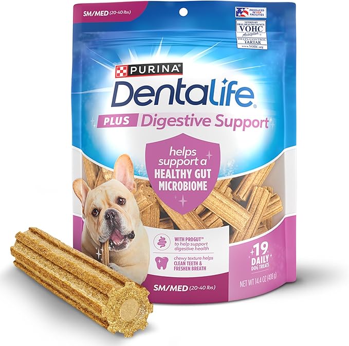 Plus Digestive Support Dog Treats for Small and Medium Dogs, Cleans Teeth, Freshens Breath, & Supports Healthy Gut, Chicken & Pumpkin Flavor, 14.4 oz., 19 Chews - 19 ct. Pouch