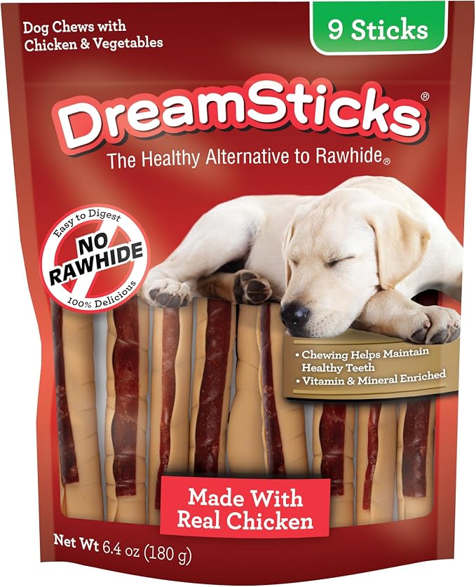 DreamBone DreamSticks, Rawhide Free Dog Chew Sticks Made with Real Chicken and Vegetables, 9 Sticks