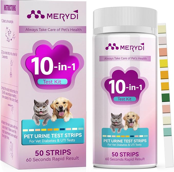 Dog & Cat Urine Test Strips, 10 Way Pet Urinalysis Testing Kit for Ketone, Glucose, pH and Nitrite, Reagent Strips