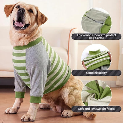 FUAMEY Dog Recovery Sleeve with Elbow Protector,Dogs Shirt Stop Licking Joints,Pet Long Sleeve Suit Protecting Dog's Front Leg Arm Wounds Cover Skin Conditions Green Stripes XL