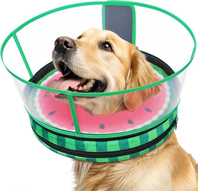 Sponge Dog Cone After Surgery, No Inflation Required Dog Donut Collar to Stop Licking, Inflatable Cone Alternatives for Large Pets, Soft Recovery Collar with Protective Shield (Watermelon, L)