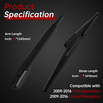 OTUAYAUTO Rear Windshield Wiper Arm Blade Set - Replacement for Ford Expedition 2009-2016, Lincoln Navigator 2009-2016 Back Wiper Kits OEM 9L1Z17526A