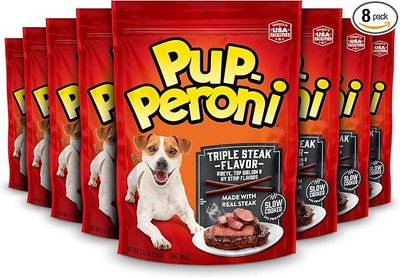 Pup-Peroni Dog Treats, Triple Steak Flavor, 5.6 Ounce (Pack of 8), Ribeye, Top Sirloin, NY Strip Flavors