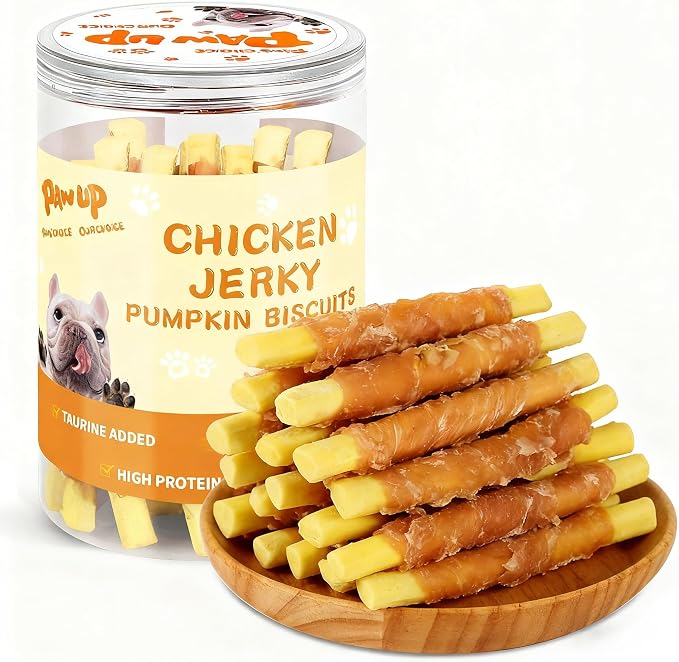Dog Treats Chicken Wrapped Biscuits Pumpkin Sticks, Rawhide Free Soft Chewy w/Taurine, Dog Training Treats,12.5 oz