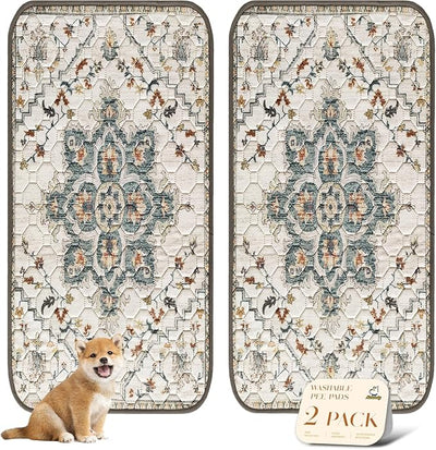 nunubaby Washable Pee Pads for Dogs, Stylish, Non-Slip and Leak-Proof Pee Pads. Reusable Potty Pads for Dogs for Crates and Floors.(Beige/Floral, 36" x72" )