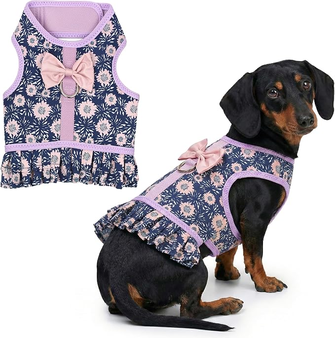Parisian Pet Floral Dog Harness Dress - Breathable No Pull Puppy Dress with Leash Ring - 100% Mesh Fabric Harnesses for Dogs - Soft Padded Step in Pet Vest - All Weather Dog Harness for Large Dogs
