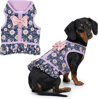 Parisian Pet Floral Dog Harness Dress - Breathable No Pull Puppy Dress with Leash Ring - 100% Mesh Fabric Harnesses for Dogs - Soft Padded Step in Pet Vest - All Weather Dog Harness for Large Dogs