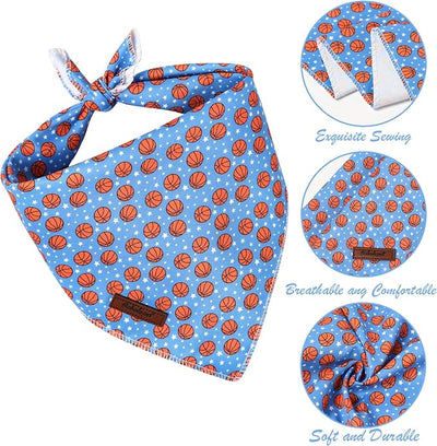 Basketball Dog Bandana - Soft Blue Spring Summer Dog Neck Scarf, Cute Pet Bib for Puppy Kitten, Playful Photo Dogs Cats Prop for Daily Use Parties & Pet Photography S
