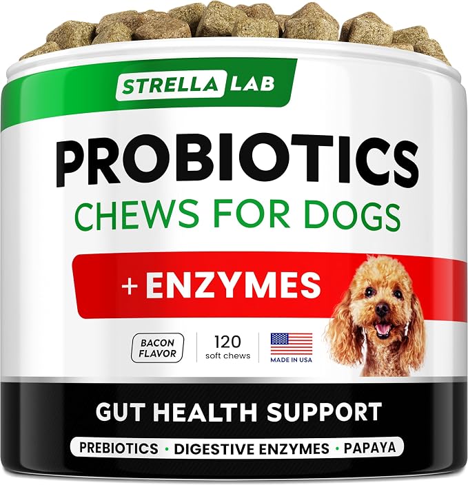 Dog Probiotics Treats for Picky Eaters - Digestive Enzymes + Prebiotics - Chewable Fiber Supplement - Allergy, Diarrhea, Gas, Constipation, Upset Stomach Relief - Improve Digestion&Immunity