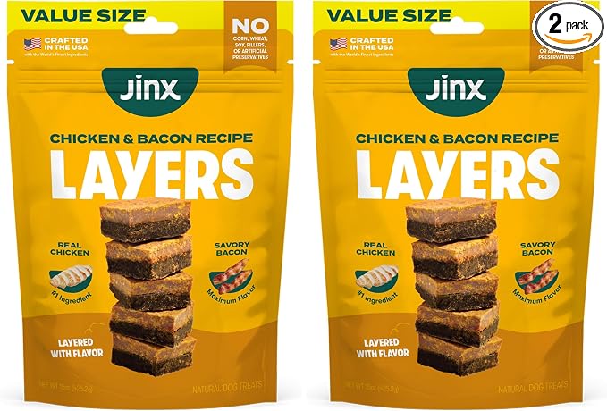 Chicken & Bacon Layers Jerky Dog Treats - Crunchy, All Natural Dog Jerky Treats with Cage-Free Chicken & Bacon - Pet Products for All Dogs (Puppies, Adults & Seniors) - 15oz (Pack of 2)