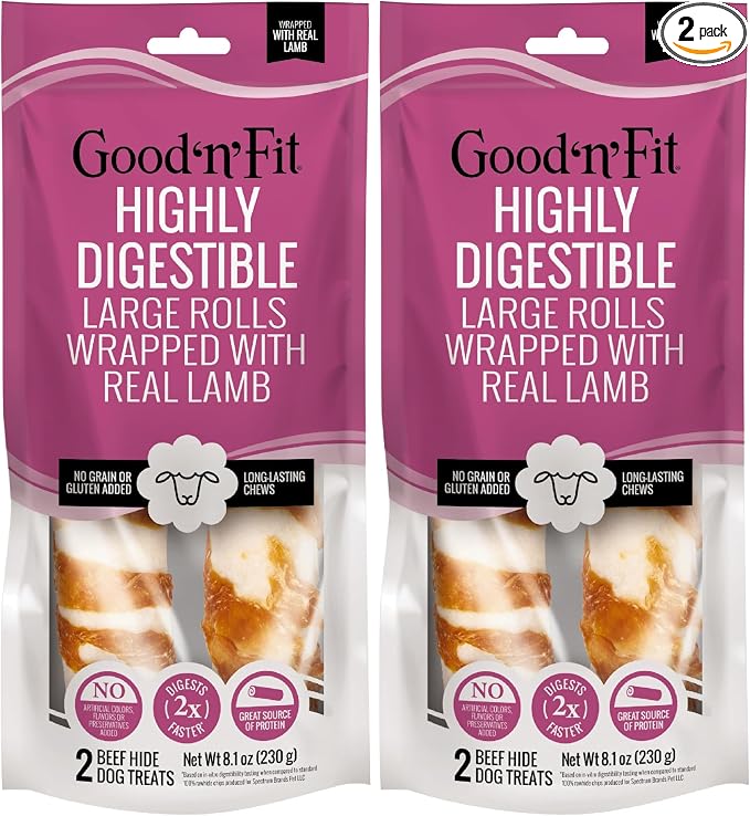 Good ‘n’ Fit Rolls Made with Real Lamb, 2 Large Rolls, Treat Your Dog to Long-Lasting and Highly Digestible Rawhide Chews (Pack of 2)