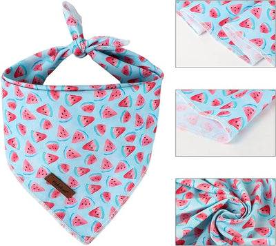 Summer Dog Bandanas Boy Fruit Watermelon Cotton Washable Comfortable Triangle Dog Scarf Adjustable Pet Bib Kerchief for Small Medium Large Dogs S