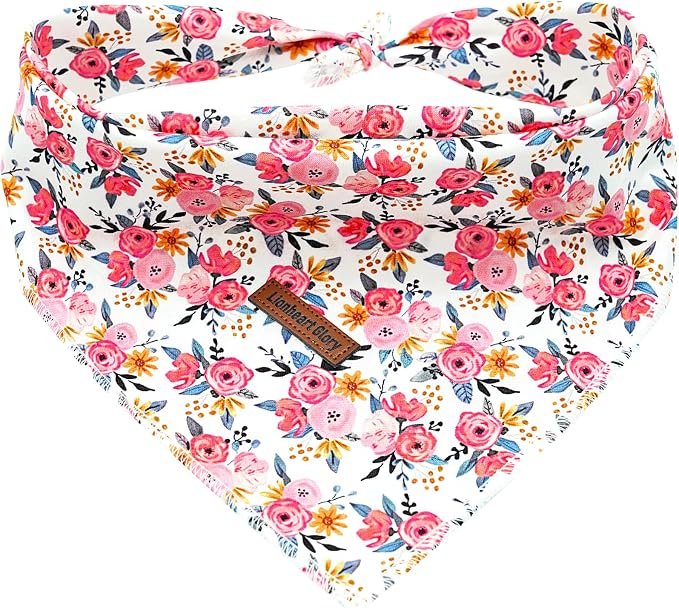 Lionheart Glory Floral Dog Scarf - Soft Washable Square Bandanas for Small Dogs (1 Pack, Spring/Summer)