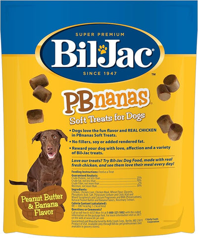 Bil-Jac PB-Nanas | The Soft Treat Dogs Can't Stop Begging for | Real Chicken First Ingredient, Peanut Butter & Banana Flavor, Low-Cal Training Rewards for All Breed Sizes | 4 oz (4-Pack)