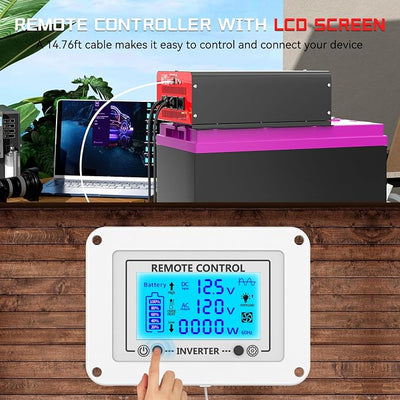 OLTEANP 4000 Watt Power Inverter 12V DC to 110V AC Car Inverter with 4 AC Outlets, 30W Type-C Port, 3.1A USB Port, Remote Controller on LCD Screen, Peak 8000W Car Converter for Truck,Vehicles,Trip