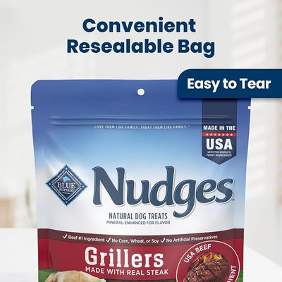 Blue Buffalo Nudges Steak Grillers Natural Dog Treats, Meaty Dog Snacks, Healthy Reward or Training Treat, Made in the USA with Real Beef, No Artificial Preservatives, 16 oz.