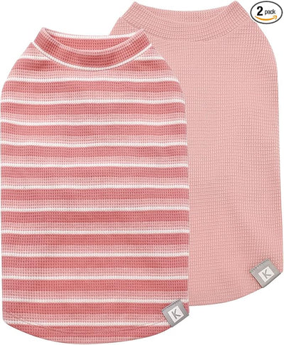 KYEESE 2Pack Waffle Dog Shirts, Lightweight Sleeveless Dog T Shirts for Small Dogs Girl, Breathable Pet Vest Comfort Tank Top Soft Dogs Clothes for Daily Wear, Pink+Striped, M