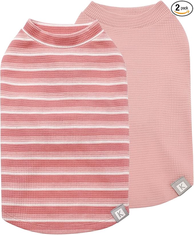 2Pack Waffle Dog Shirts, Lightweight Sleeveless Dog T Shirts for Small Medium Dogs Girl, Breathable Pet Vest Comfort Tank Top Soft Dogs Clothes for Daily Wear, Pink+Striped, XL