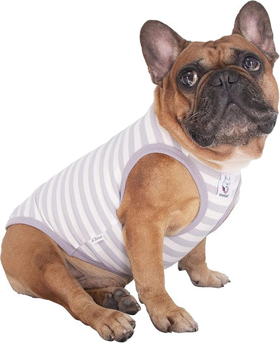 iChoue English Bulldog 100% Breathable Cotton Striped T Shirts Halloween Vest Clothes for Medium Dogs Tank Tops French Frenchie Pug Boston Terrier Pitbull Grey White Stripes - XXLarge