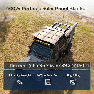 RENOGY REGO 400W Portable Solar Panel, Renogy Solar Blanket N-Type Foldable Solar Panel, 25% High Efficiency, Lightweight Solar Panel Charger for Camping, RV, Marine, SUV, Off Grid Applications