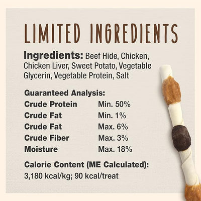 Cadet Gourmet X-Large Triple-Flavored Beef Hide Shish Kabob Dog Treats - Healthy & Natural Chicken, Liver, & Sweet Potato Dog Treats for Dogs Over 30 lbs., 10 in. (2 Count) (Pack of 3)