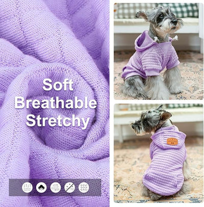 BEAUTYZOO Small Dog Hoodie Sweater with Pockets, Dog Clothes for Small Medium Dogs Boy Girl, Waffle-like Laminated Cotton Pet Coats with Hat and Leash Hole, All Weather Coat for Puppy Doggie Chihuahua