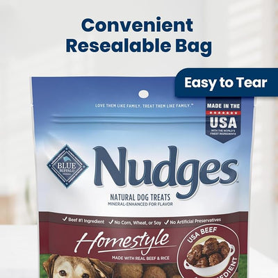 Blue Buffalo Nudges Beef & Rice Homestyle Natural Dog Treats, Meatball-Inspired Recipe, Healthy Reward or Training Treat, Made in the USA with Real Beef, No Artificial Preservatives, 16 oz.