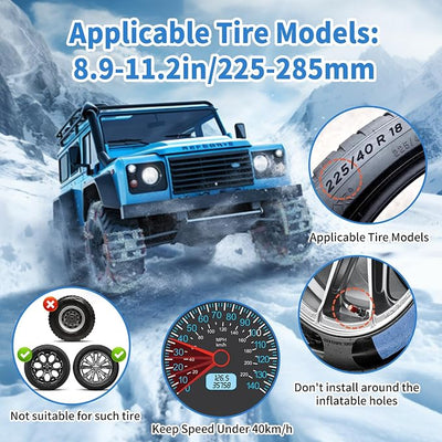 Tire Chains for Car SUV Pickup Trucks, Adjustable Portable Emergency Tire Chains, Snow Chains for Tire Width（225-285mm), 6Pcs
