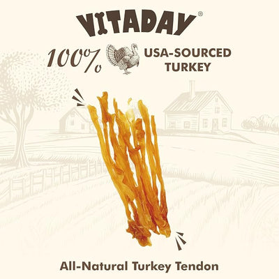 VITADAY All Natural Turkey Tendon Dog Treats, Strips, 1 lb | Long-lasting dog training treats, rawhide-free, made of USA-sourced premium turkey tendons