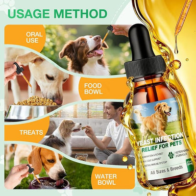 Yeast Infection Treatment for Dogs, Natural Dog Yeast Infection Treatment, Ear & Skin Itch Relief, Reduces Inflammation & Irritation, Herbal Dog Supplement Drops with Probiotics & Multivitamins, 2 FL