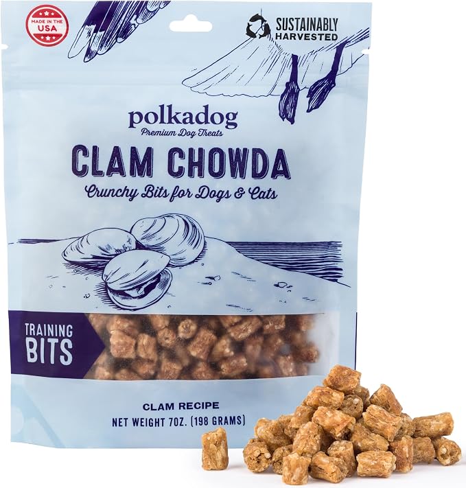 Clam Chowda Crunchy Training Bits - All Natural, Limited Ingredient, Premium Training Treats for Dogs, High in Omega-3. Great for Allergies, Handcrafted in USA - 7oz (1pk)