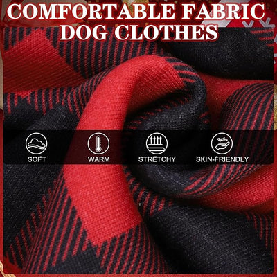 EXPAWLORER Plaid Dog Hoodie - British Style Warm Dog Sweater Shirt with Leash Hole,Pitbull Clothes Outfits,Winter Coat Apparel for All Breeds Puppy Girl Boy-Cat Apparel,Christmas Buffalo Check Small