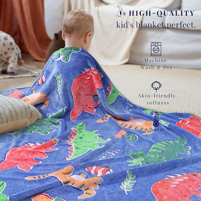 Twin Size Blanket for Bed Couch, Large Soft Warm Fleece Kids Dinosaur Throw Blanket for Teens Boys Toddlers, All-Season Girls Boys Dino Bedroom Home Decor (Twin XL) 60"x80"