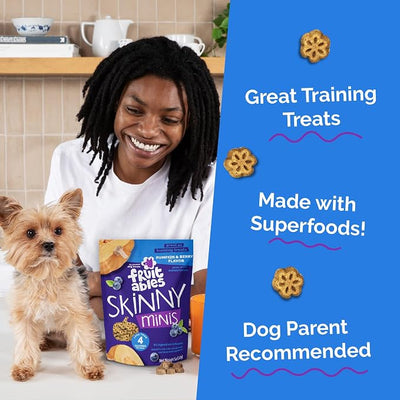 Fruitables Skinny Mini Dog Treats, Healthy Pumpkin Treat for Dogs, Low Calorie & Delicious, Puppy Training, No Wheat, Corn or Soy, Made in the USA, Pumpkin and Berry Flavor, 12oz