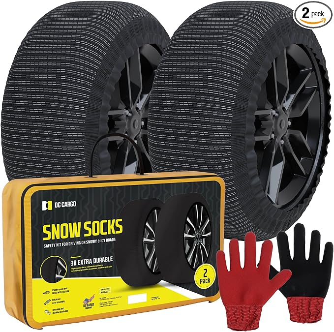 Snow Socks for Tires - Great Alternative to Tire Chains for Cars, 3D Fabric for Maximum Tire Traction & Grip, Fits SUVs, Most Subaru Models, Minivans, Pickups & Sedans (Set of 2) - Large
