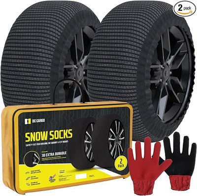 Snow Socks for Tires - Great Alternative to Tire Chains for Cars, 3D Fabric for Maximum Tire Traction & Grip, Fits SUVs, Most Subaru Models, Minivans, Pickups & Sedans (Set of 2) - Large