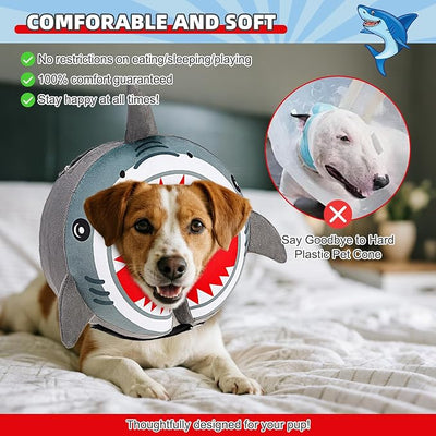KOOLTAIL Inflatable Dog Cone Collar, Soft Donut E Collar for Dogs After Surgery to Stop Licking Enhanced Alternative, Blow Up Pet Neck Pillow Recovery Adjustable Cone for Dog Cat, Upgrade Size,Shark L