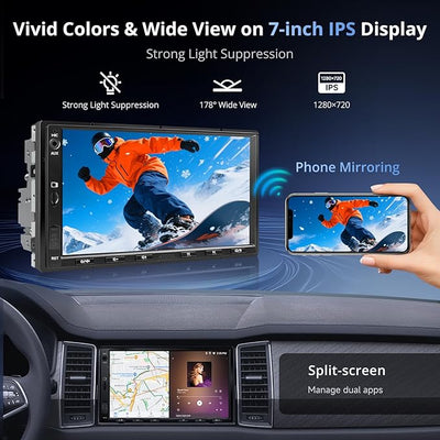 ATOTOZONE A5L 7inch Android Double DIN Car Stereo & Backup Camera, Wireless CarPlay& Android Auto Touchscreen Head Unit, WiFi/Bluetooth/USB, 2G+32G,MirrorLink, 24B-EQ DSP, FM/AM,GPS Tracking &AI Chat