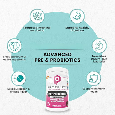 Nootie Progility Pre & Probiotic Supplement, Digestive Aid Supplement for Dogs, 90 Soft Chews per Container