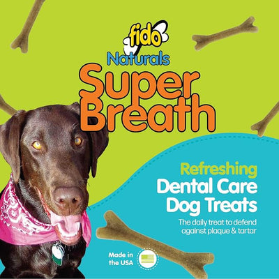 Fido Super Breath Dental Care Bones for Dogs, Large - 4 Count - Fresh Breath Dog Dental Treats for Large Dogs - Plaque & Tartar Control - Made in USA